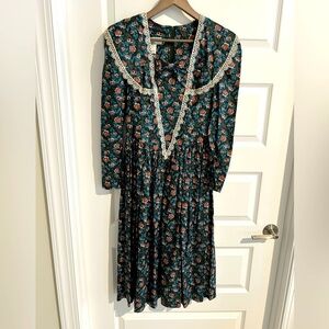 Gunne Sax Vintage Jessica McClintock Floral Prairie Dress Blue Green Size 7